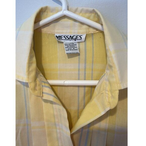 Vtg Womens Yellow Pastel Plaid‎ Button Down Shirt Sz Medium Granny Grandmacore - Picture 2 of 4